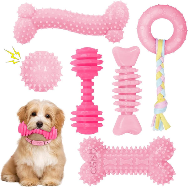Puppy Toys, 6 Pack Dog Chew Toys for Puppy, Cute Pink Small Dog Toys, Puppy Teething Toys for Puppies, Soft Durable Interactive Chew Toy for Small Dogs1
