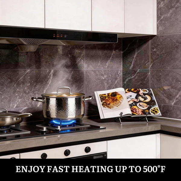 14-Piece Tri-Ply Hammered Stainless Steel Cookware Set | Multifunctional 14Pc Pots and Pans with Steamer | Non-Toxic No-Coating Nonstick | Induction & Oven-Safe up to 500°F5