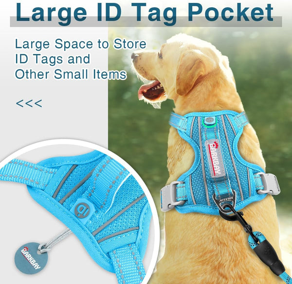 BARKBAY Dog Harness No Pull with ID Tag Pocket - Heavy Duty, Reflective, Easy Control for Large Dogs(Blue,L)2
