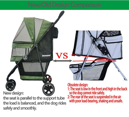 ROODO 3 Wheel Pet Stroller Best Lightweight Foldable Compact Portable Jogger All Terrain Travel Pet Gear Puppy Kitty Stroller for up to 30Lbs Medium Small Dogs and Cats(Green)7