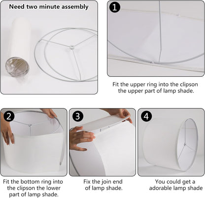 White Lamp Shade, Drum Lamp Shade for Table Lamps Floor Lamp, 13" Top X 13" Bottom X 10" High White Large Line Fabric Lamp Shade, Easy Assembly Replacement Lampshade6