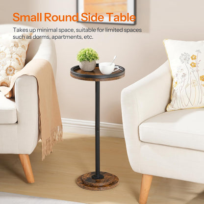 Small round Side Table, Drink Table, Coffee Martini Table with Pedestal Accent for Small Spaces in Living Room, Bedroom, Sofa Couch, Rustic Brown BF168BZ014