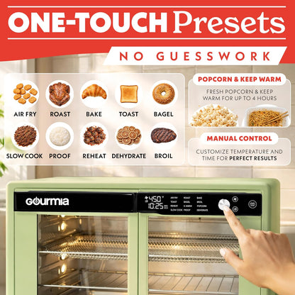 French Door Air Fryer Oven - 37 Qt Large Capacity Convection Toaster Oven, Fryforce 360°, Digital Display, 12 Cooking Presets, Dehydrate, Fits 13” Pizza, Dishwasher-Safe, Green2