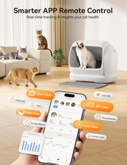 Meowant Self-Cleaning Cat Litter Box, 106L Extra-Large Space Low Entrance Automatic Cat Litter Box Perfect for Multiple Cats, Safety Sensor, Anti-Pinch, APP Control, Odor Free with Mat & Liner4