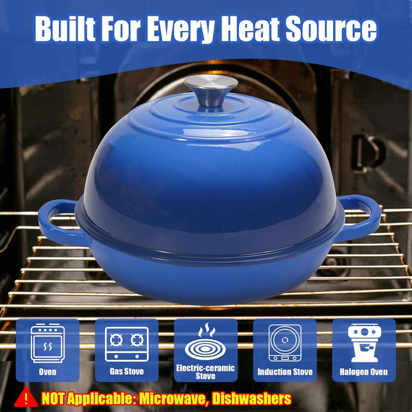 6QT Enameled Cast Iron Dutch Oven for Bread Baking – Sourdough Starter Kit with Cotton Basket, Bread Sling, Lame, Brush & Handle Cover – Multi-Purpose Pot for Baking, Frying, Braising – Blue5