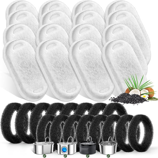 Cat Water Fountain Filters for Stainless Steel 67Oz/2L Adjustable Water Flow Pet Fountain, 8 Pack Pet Replacement Filters with 8 Sponges10