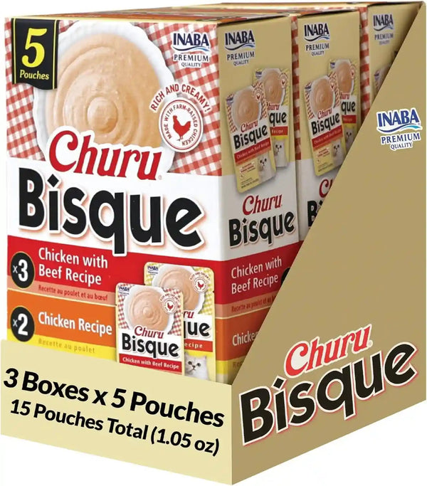 INABA Churu Bisque for Cats, Creamy Lickable Purée Side Dish with Vitamin E, 1.4 Ounces per Pouch, 12 Pouches, Tuna & Chicken Variety13