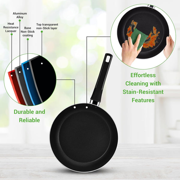 13-Piece Nonstick Cookware - Heat Resistant Kitchen Ware Set W/Saucepan, Frying Pans, Cooking Pots, Casserole, Lids, Ladle, Fork, Strainer - NCCWA13, Black5