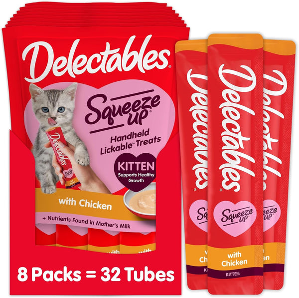 Delectables Squeeze up Kitten Variety Pack, Creamy Squeezable Puree, Lickable Wet Cat Treats, Grain Free, No Added Fillers, No By-Products, No Added Preservatives, 0.5 Ounces Tube, 20 Tubes Total10