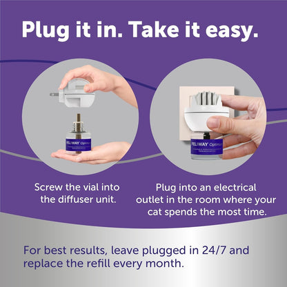 FELIWAY Optimum Cat Calming Diffuser Kit and 1 Pack Refill – Advanced Support to Help Reduce Urine Spraying, Scratching, Fighting and Hiding Due to Stress – All in One Cat Pheromone Plug in Diffuser8