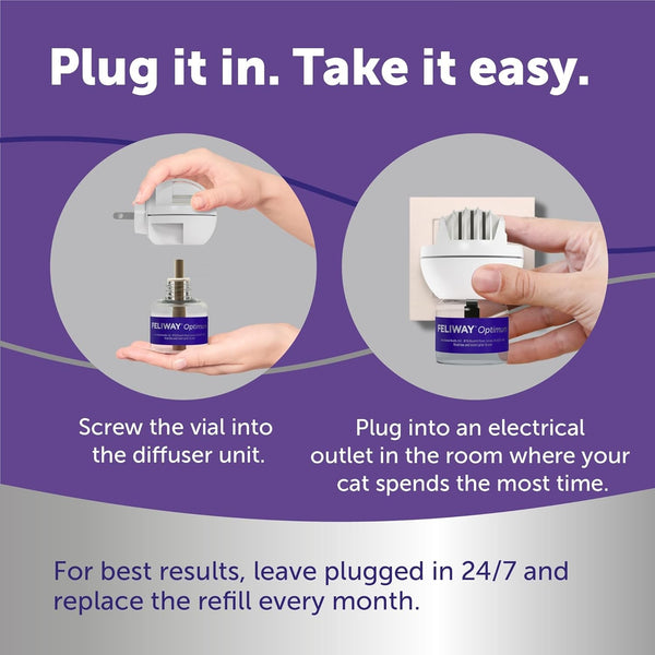 FELIWAY Optimum Cat Calming Diffuser Kit and 1 Pack Refill – Advanced Support to Help Reduce Urine Spraying, Scratching, Fighting and Hiding Due to Stress – All in One Cat Pheromone Plug in Diffuser8