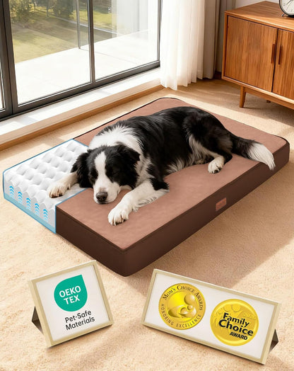 Ohgeni Orthopedic Waterproof Large Dog Bed, Memory Foam, 41 Inch(Gray) | Machine-Washable Removable Cover in Easy-Clean Fabric, Reversible Memory Foam & Easy-Carry Handle, Suitable for Crate24