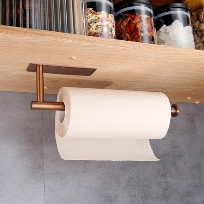 Paper Towel Holder - Self Adhesive Paper Towel Holder Wall Mount for Kitchen Rack， Adhesive Paper Towel Roll Rack for Bathroom Towel Kitchen ， Stainless Steel-Rose Gold1