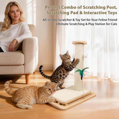 Cat Scratching Post with Sisal Mat and Wooden Base Indoor Scratcher | Stable Cat Scratch Furniture with Durable Sisal Post, Scratch Mat and Hanging Ball, Protects Furniture, Easy Assembly8