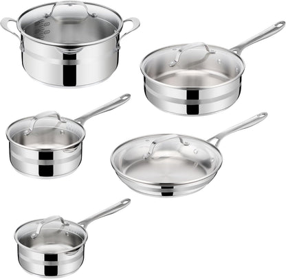 Jamie Oliver by  Cooks Smart 10-Piece Stainless Steel Cookware Set | Stainless Steel Interior, Thermo-Fusion Induction Base, Oven Safe to 500°F, Dishwasher Safe, Heat Indicator Included1