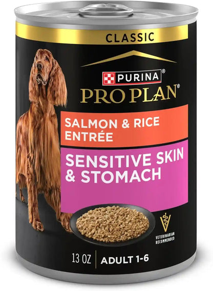 Purina Pro Plan Sensitive Skin and Stomach Dog Food Wet Classic Pate Salmon and Rice Entrée - (Pack of 12) 13 Oz. Cans1