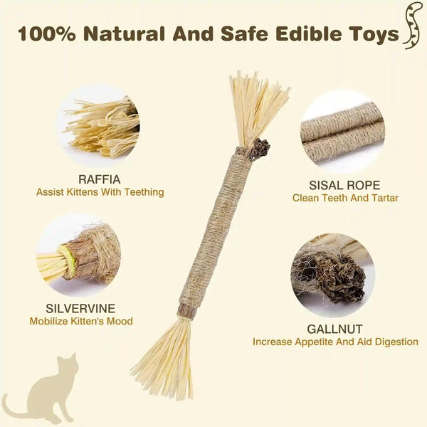 4 Pack Silvervine Sticks for Cats - Cat Chew Toy for Teeth Cleaning, Edible Matatabi Kitty Chew Sticks, Catnip Cat Toys for Indoor Cats (4 Sticks)2