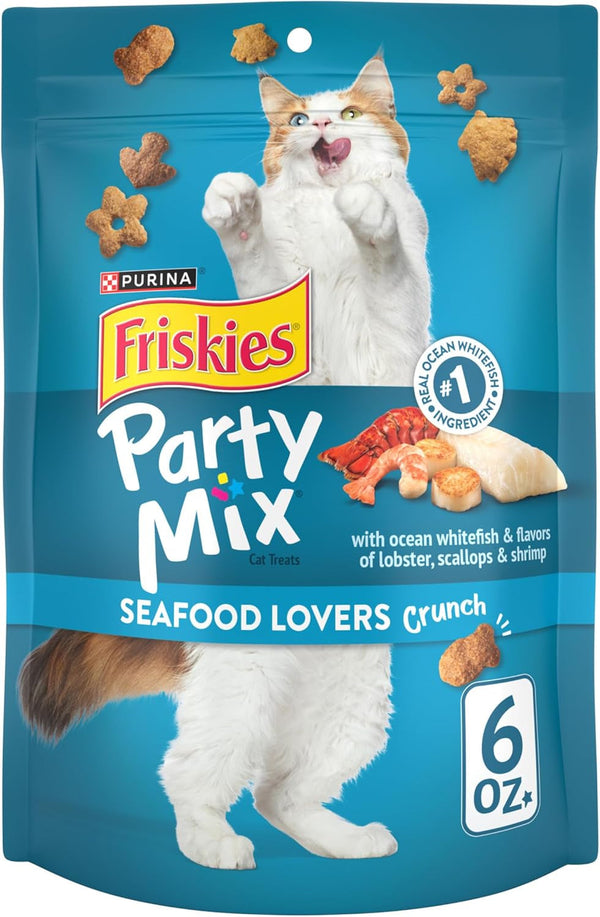 Purina Friskies Cat Treats, Party Mix Seafood Lovers Crunch - (Pack of 6) 6 Oz. Pouches1
