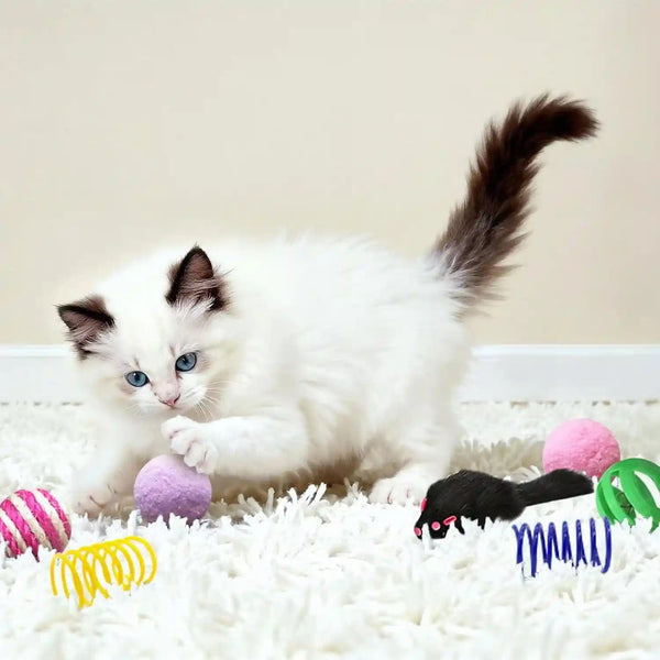 Cat Toys for Indoor Cats, 35 Packs Interactive Cat Toys Set for Kitten | Cat Toy Set with Colorful Spring, Mouse & Bell Ball, Variety Pack for Bored Kittens & Adults Self Play, Cat Toy Bulk7