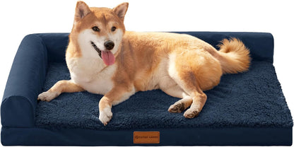 Patas Lague Orthopedic Large Dog Bed Pet Sofa Beds 36''X24'' Black | L Bolster Egg-Crate Foam Dog Couch for Large Sized Dogs, Waterproof Removable Washable Cover, Pet Mat with Nonskid Bottom26