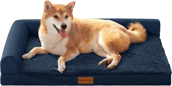 Patas Lague Orthopedic Large Dog Bed Pet Sofa Beds 36''X24'' Black | L Bolster Egg-Crate Foam Dog Couch for Large Sized Dogs, Waterproof Removable Washable Cover, Pet Mat with Nonskid Bottom26