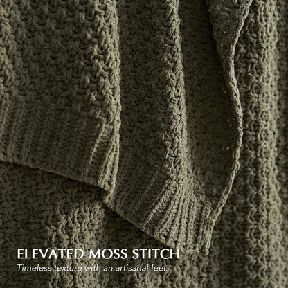 HOME Chunky Chenille Knit Throw Blanket, 50 X 60, Olive Green | Sculpted Moss Stitch, Chic Modern Farmhouse, All-Season Warmth, OEKO-TEX® Certified, Elegant Blanket for Couch, Bed, Sofa3
