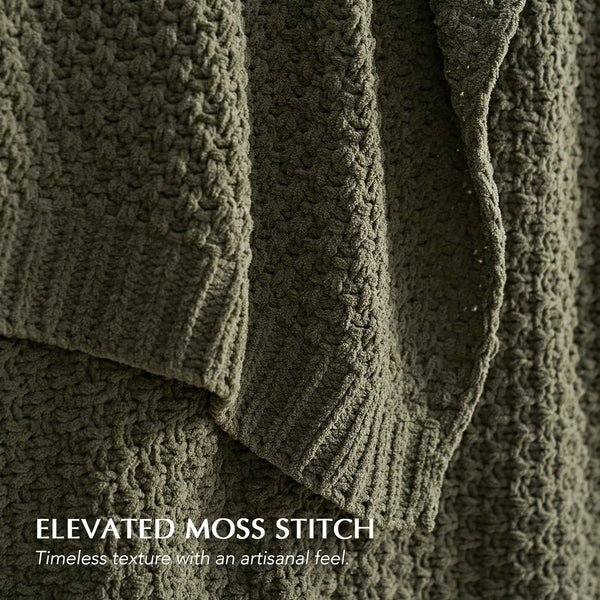 HOME Chunky Chenille Knit Throw Blanket, 50 X 60, Olive Green | Sculpted Moss Stitch, Chic Modern Farmhouse, All-Season Warmth, OEKO-TEX® Certified, Elegant Blanket for Couch, Bed, Sofa3
