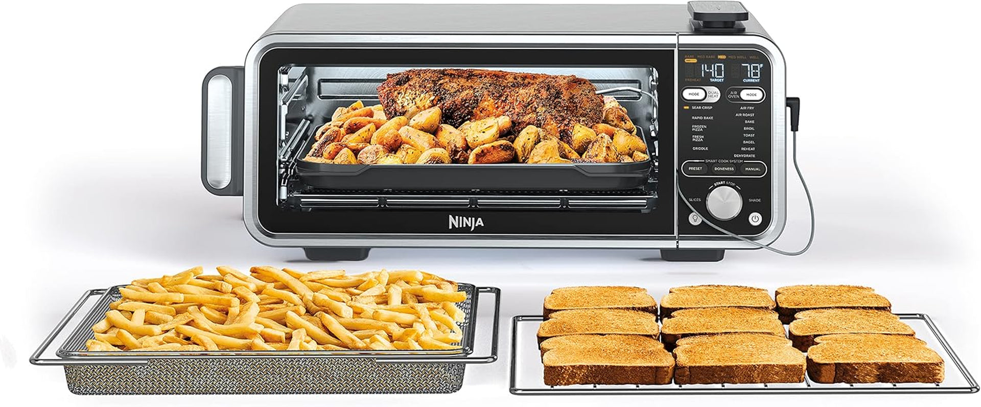 ninja-foodi-smart-dual-heat-air-fry-oven-13-in-1-silver-sp351-smart-cook-thermometer-500f-searplate-air-fry-sear-crisp-roast-bake-dehydrate-1800w