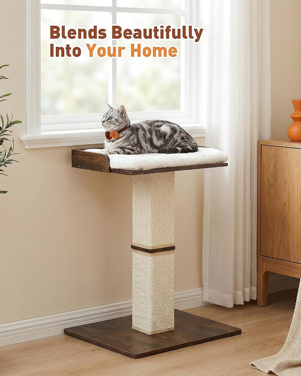Retro Cat Scratching Post with Top Perch Bed for Indoor Cats | Removable & Washable Cushion, Small Morden Cat Tree, Cat Tower with Scratch Post, Natural Sisal, Retro-Style7