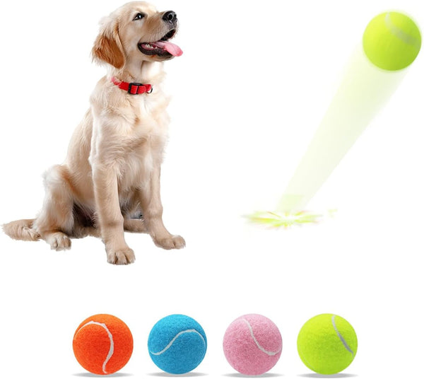 Magicorange Tennis Balls for Dogs,Colorful Easy Catching Dog Balls,4 Pack | Bright Yellow/Pink/Orange/Blue Dog Playing Balls, Easy to Spot and Fetch, with Mesh Bag for Training and Outdoor Fun1