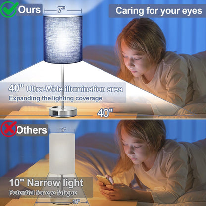 Set of 2 Touch Control Table Lamps with 2 USB & AC Outlet, 3-Way Dimmable Bedside Nightstand Lamps for Bedroom Living Room Nursery, 800 Lumens 5000K Daylight Bulbs Included4