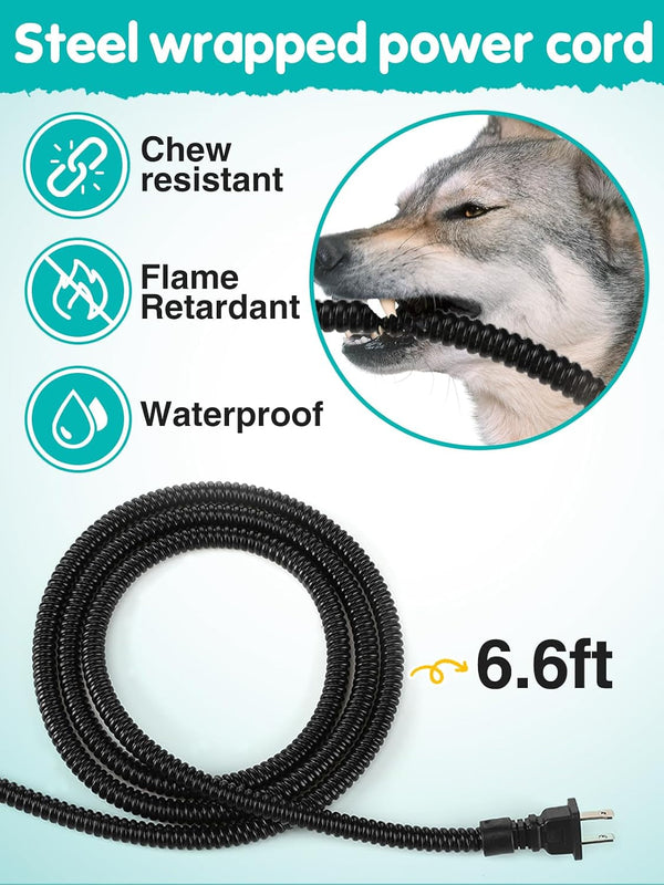 3.7L Heated Water Bowl for Outdoor Dogs Cats - 30W Thermostatic Control Heating Pet Bowl with 6.6Ft Bite-Proof Cord for Winter Chickens6