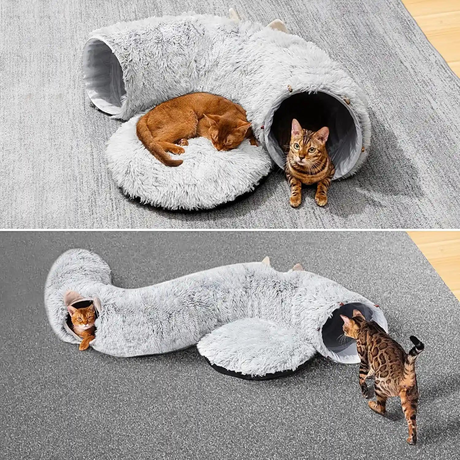cat-tunnel-with-cat-bed-for-indoor-cats-under-christmas-tree-soft-plush-peekaboo-cat-cave-donut-tunnel-multifunctional-playground-toys-hideplace-for-kittens-rabbit-ferret-grey
