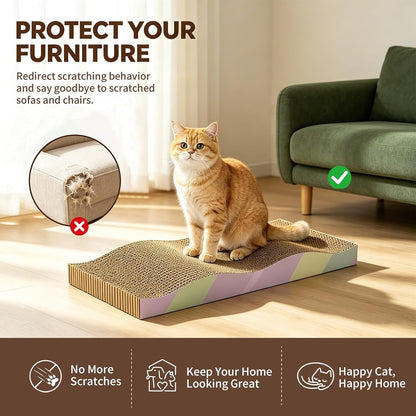 Cat Scratching Board 2-Pack, Reversible Cat Scratcher Pad, Large | Odor-Free,Double-Sided Use,Wave Shape,Sturdy,Extra Large,Custom Corrugated Board,2 Count,Cat Toys3