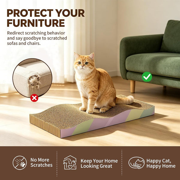 Cat Scratching Board 2-Pack, Reversible Cat Scratcher Pad, Large | Odor-Free,Double-Sided Use,Wave Shape,Sturdy,Extra Large,Custom Corrugated Board,2 Count,Cat Toys3