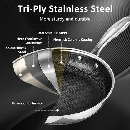 8" Hybrid Nonstick Frying Pan, Stainless Steel, Induction Safe | Pfas/Pfoa/Ptfe-Free Ceramic Pan, Dishwasher & Oven Safe, Stay-Cool Handle,Compatible with All Cooktops6