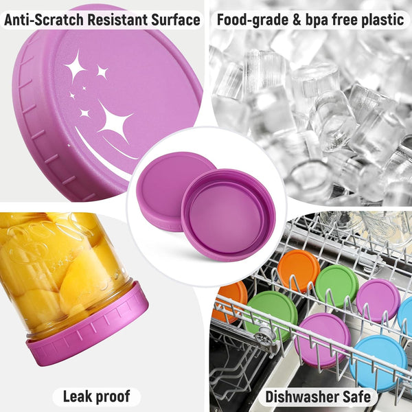 10 Pack Plastic Wide Mouth Mason Jar Lids for Ball, Kerr and More - Multicolor Storage Caps for Mason Jars, Canning Jars - Leak-Proof, Dishwasher Safe & Food Grade7