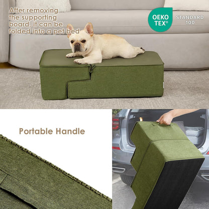 EHEYCIGA Dog Stairs for Bed 18" H, Dog 4-Steps for High Bed, Olive Green | Pet Steps for Small Dogs and Cats, Non-Slip Balanced Pet Ramp Indoor5