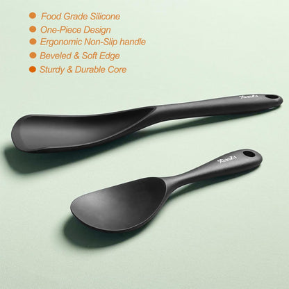 Silicone Cooking Spoon & Rice Scooper Set for Nonstick Cookwares, 2Pc Black | Bpf-Free,Heat Resistant- Seamless Design, Non- Toxic Kitchen Utensils for Cooking, Serving, Mixing, Scoop, Scrape, Stirring3