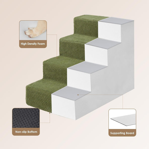 EHEYCIGA Dog Stairs for Bed 18" H, Dog 4-Steps for High Bed, Olive Green | Pet Steps for Small Dogs and Cats, Non-Slip Balanced Pet Ramp Indoor3