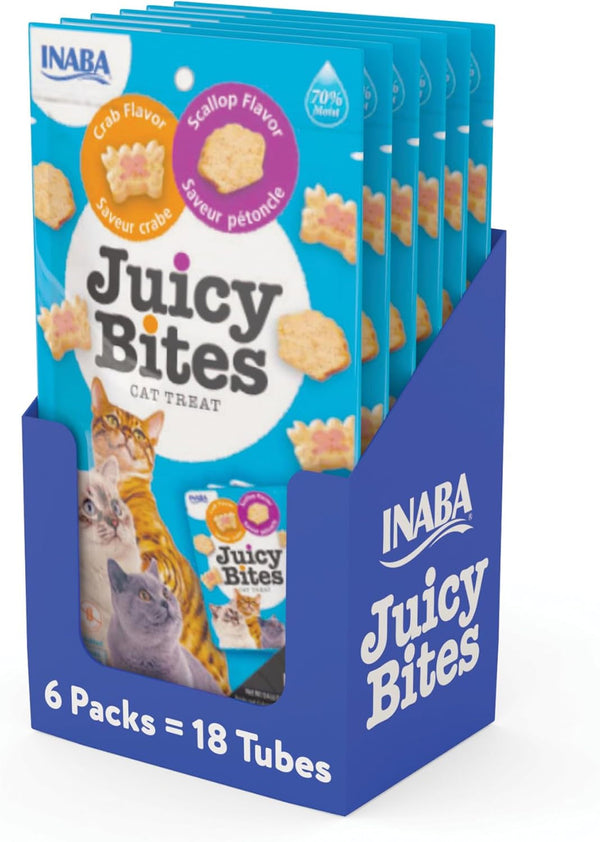 INABA Juicy Bites Chewy Cat Treats, Scallop Crab Flavor, 18Ct | Immune Support, Antioxidant Support, 71% Moisture, 15 Calories, Training Treat, 18 X 0.4 Oz Pouches1
