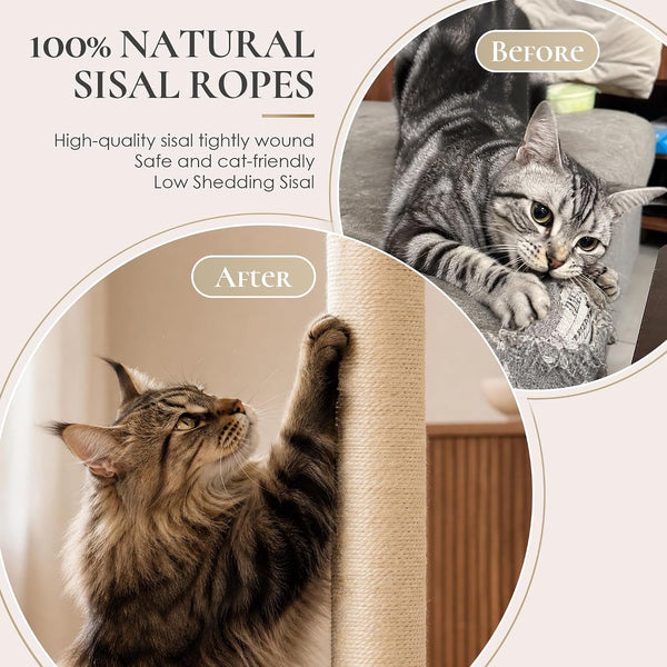 35 Inch Cat Scratching Post, Eucalyptus Sisal Rope Cat Tree Tower with Hanging Ball & Interactive Mouse Toy, Durable Scratcher for Indoor Adult Cats2