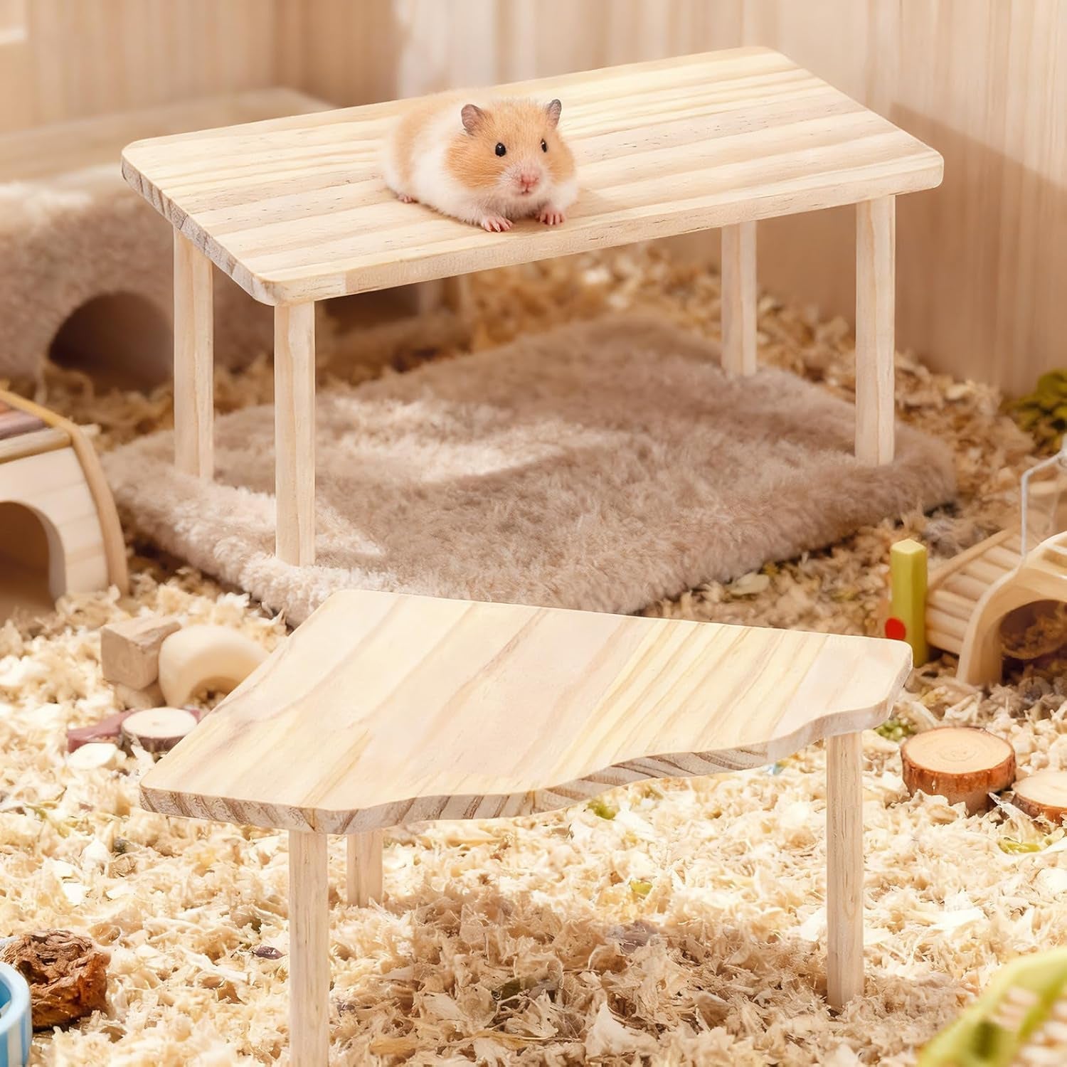 2-piece-set-hamster-play-wooden-platform-for-dwarf-syrian-hamsters-gerbils-mice-degus-or-other-small-pets
