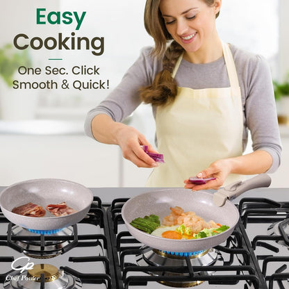 Ceramic Nonstick Pots and Pans Set 19 Piece with Detachable Handle, Induction Dishwasher Oven Safe Cookware Set, RV Kitchen Set Removable Handle, Mocca Taupe7