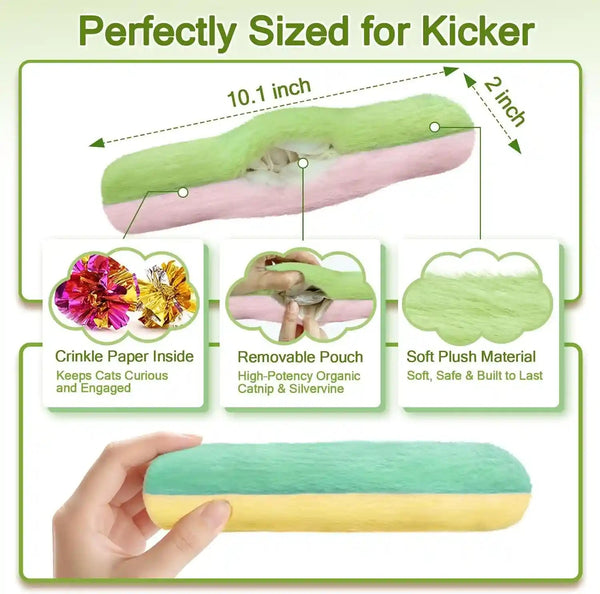 Retro Shaw Refillable Catnip Cat Kicker Toys Pillows, 10.1 Inches | Crinkle Sound, Safe and Durable, for Indoor Cats, Soft Plush, Boredom Relief, Interactive Fun3