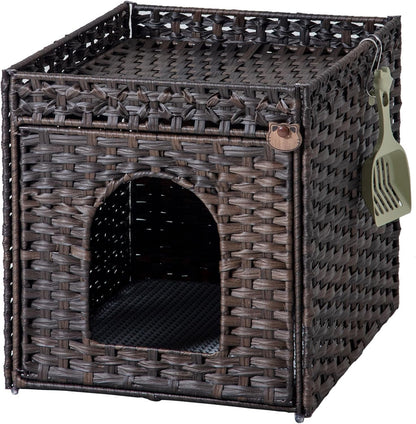 SETVSON Cat Litter Box Enclosure Furniture, Hidden Litter Box with Mat and Fence, Handwoven Rattan Cat House with Two S-Shaped Hooks for Living Room, Bedroom, 18.5 X 20.5 X 19.1 Inches (Natural)11