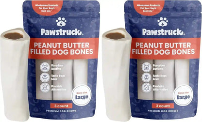 Pawstruck Large 5-6” Filled Dog Bones Variety Pack - Peanut Butter, Cheese & Bacon, Beef Flavors - Made in USA, Long Lasting Stuffed Femur Treat for Aggressive Chewers - Pack of 3, Packaging May Vary12