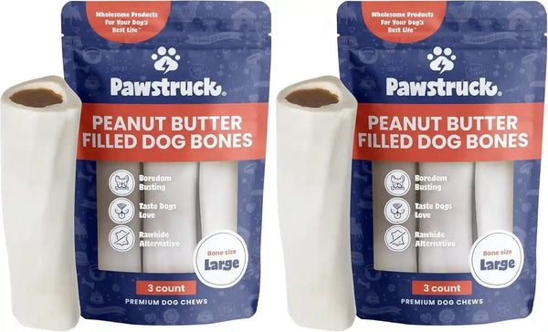 Pawstruck Large 5-6” Filled Dog Bones Variety Pack - Peanut Butter, Cheese & Bacon, Beef Flavors - Made in USA, Long Lasting Stuffed Femur Treat for Aggressive Chewers - Pack of 3, Packaging May Vary12