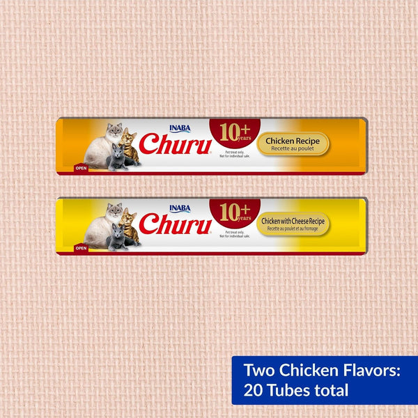 INABA Churu Senior Lickable Cat Treats, Chicken Variety, 20Ct | Senior 10+ Support, Brain Support, Immune Support, 90% Moisture, 7 Calories, Grain-Free, 20 X 0.5 Oz Tubes6