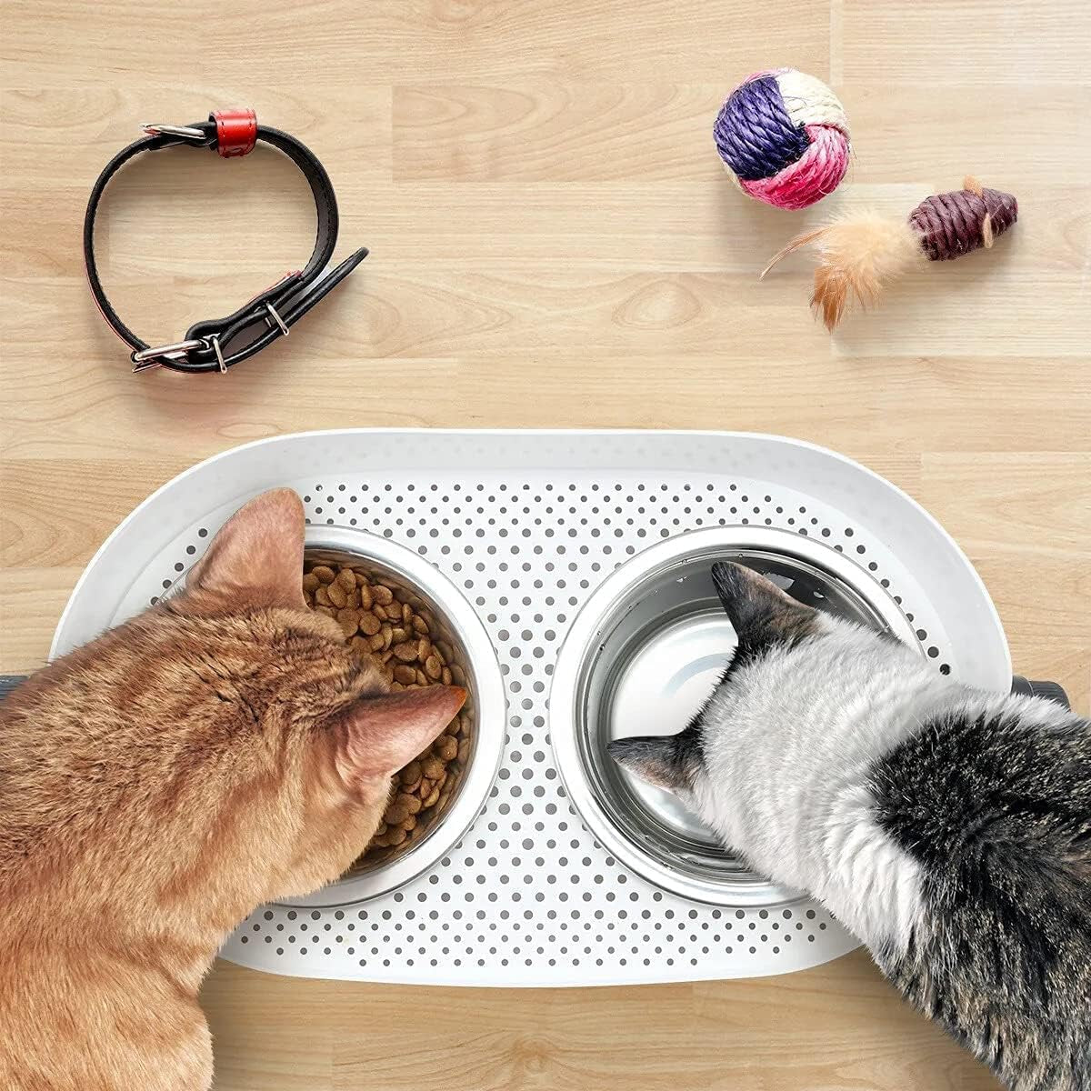 all-for-paws-height-adjustable-cat-elevated-bowls-stainless-steel-dog-food-water-bowls-height-adjustable-cat-feeder-mess-proof-pet-feeding-bowls-for-small-to-large-size-cats